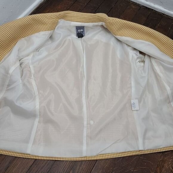 Vintage Yellow Houndstooth Plaid Wool Fitted Blazer - Picture 10 of 14